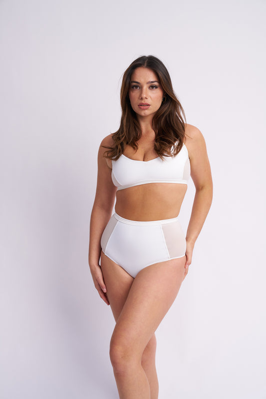 GIGI TOP - MESH PANELLED TOP - HVIT