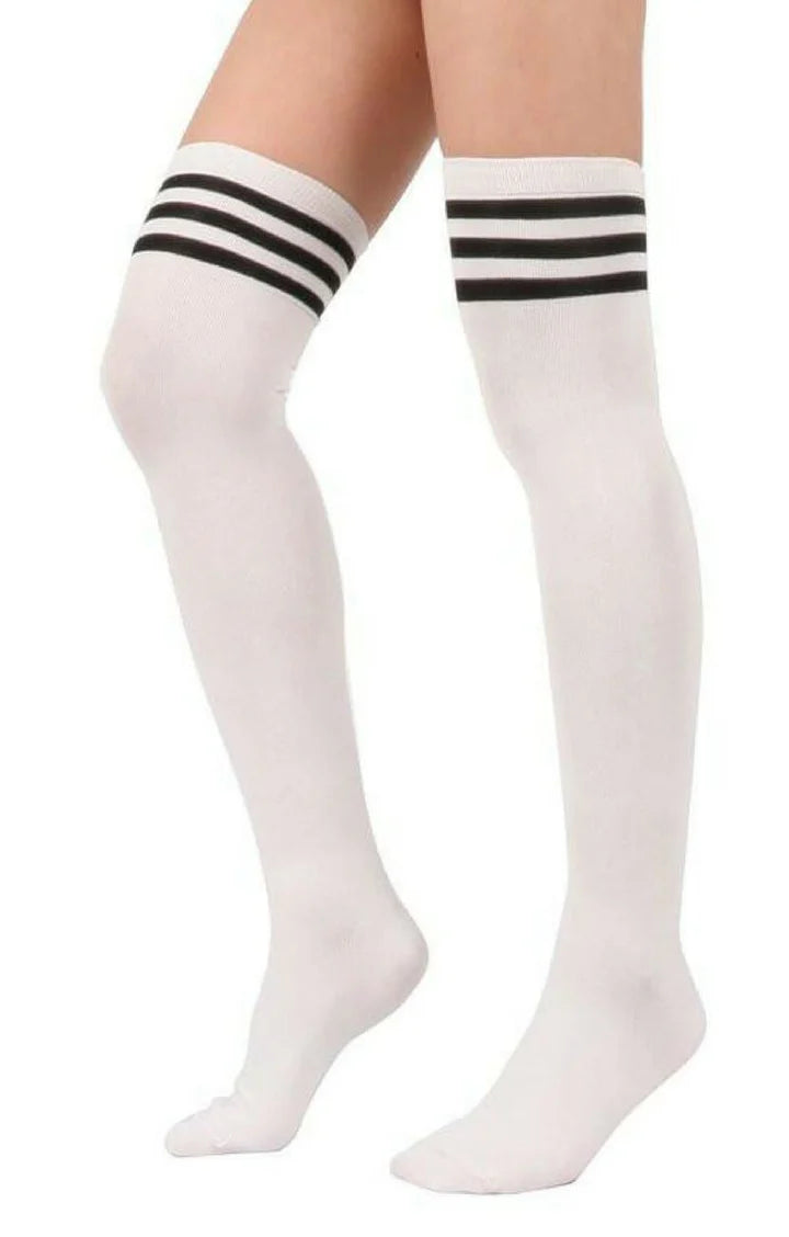 LUNALAE WHIT THIGH HIGH SOCKS WITH BLACK STRIPE