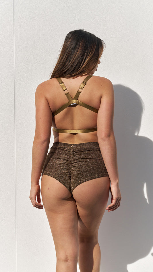 LUNALAE HIGH WAIST BASIC SCRUNCH SHORTS - GLITTER FLERE FARGER