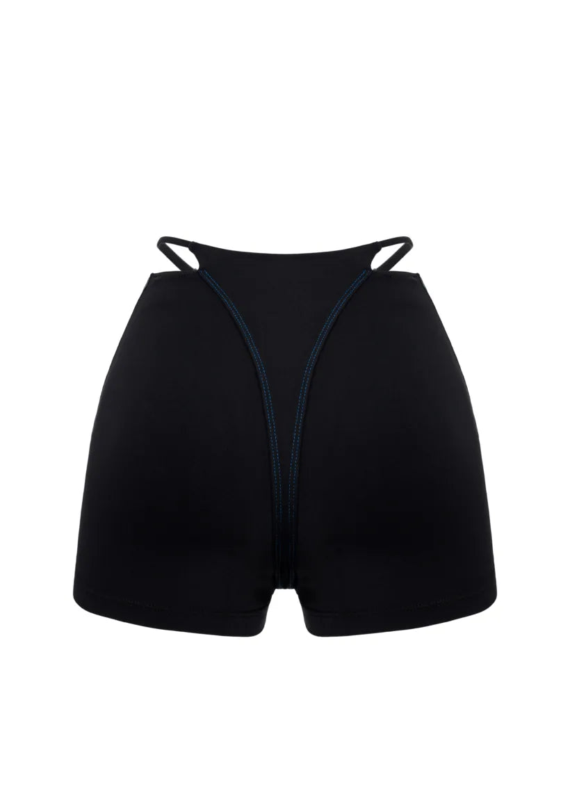QUEEN - EXPOSED STRAP SHORTS IN BLACK