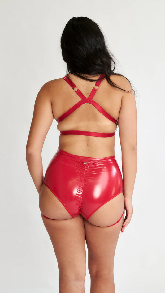 LUNALAE LURE YOU HIGH WAIST SCRUNCH GARTER SHORTS - PU FLERE FARGER