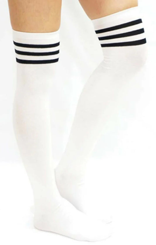 LUNALAE WHIT THIGH HIGH SOCKS WITH BLACK STRIPE