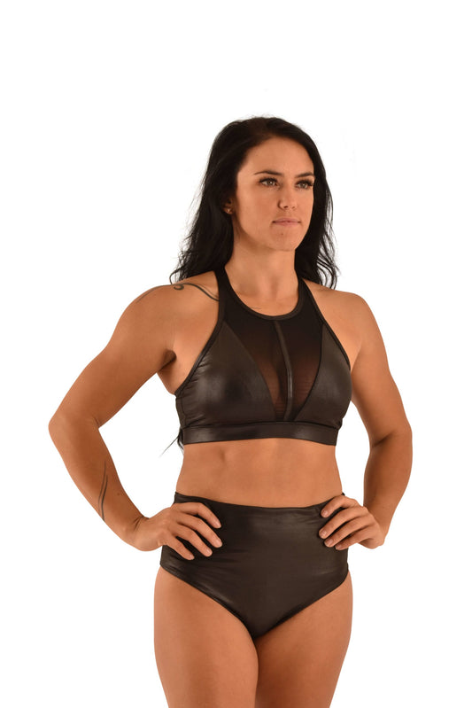 OFF THE POLE MESH TOP- SHINY BLACK