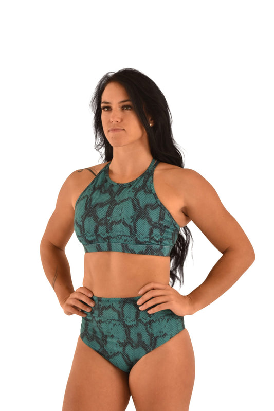 OFF THE POLE EMBOSSED SPORTS BH- SNAKEPRINT GRØNN