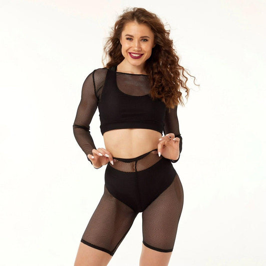 POLERINA- NETTING BIKER SHORTS- SVART